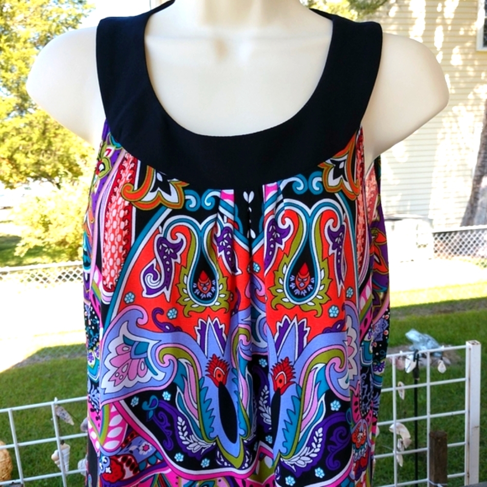 SUN DRESS Kim Rogers Sleeveless Multi Color Paisley Design Dress Sz. Small